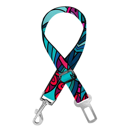 Ethnic Teal Bohemian Pattern Print Dog Seat Belt