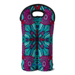 Ethnic Teal Bohemian Pattern Print Double Neoprene Wine Tote