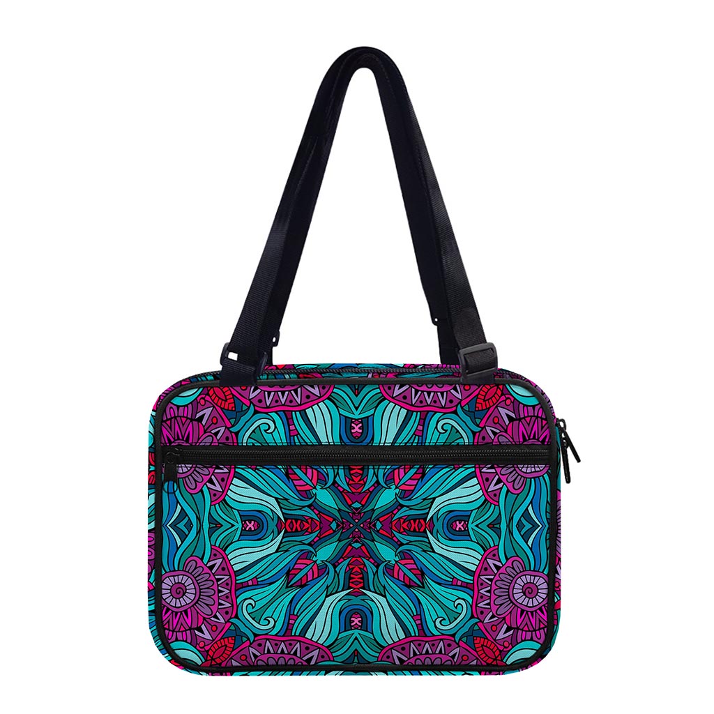 Ethnic Teal Bohemian Pattern Print Double Strap Bible Bag