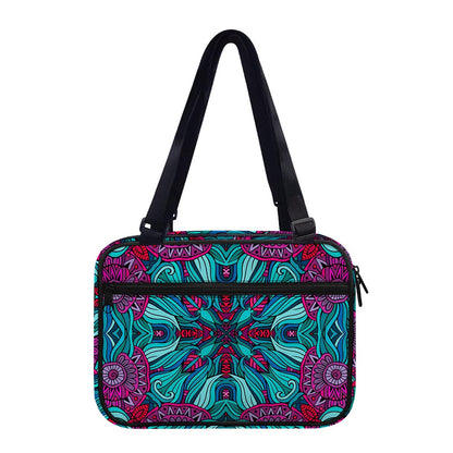 Ethnic Teal Bohemian Pattern Print Double Strap Bible Bag