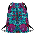 Ethnic Teal Bohemian Pattern Print Drawstring Backpack
