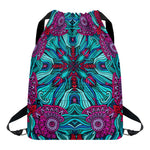 Ethnic Teal Bohemian Pattern Print Drawstring Backpack