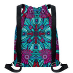 Ethnic Teal Bohemian Pattern Print Drawstring Backpack