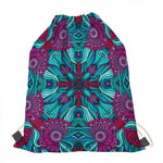 Ethnic Teal Bohemian Pattern Print Drawstring Bag