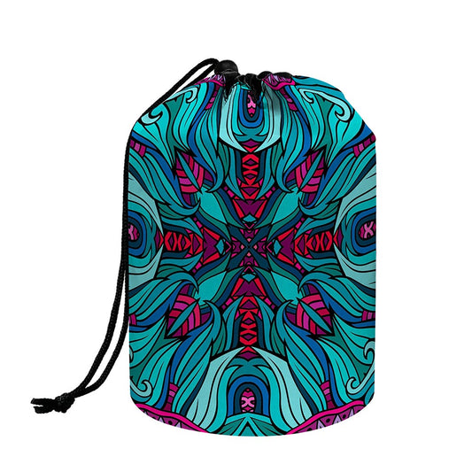 Ethnic Teal Bohemian Pattern Print Drawstring Makeup Bag