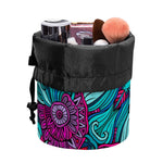 Ethnic Teal Bohemian Pattern Print Drawstring Makeup Bag