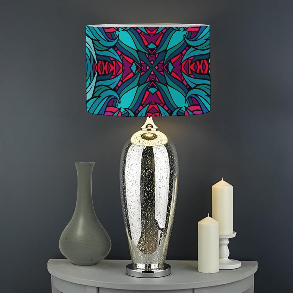 Ethnic Teal Bohemian Pattern Print Drum Lamp Shade