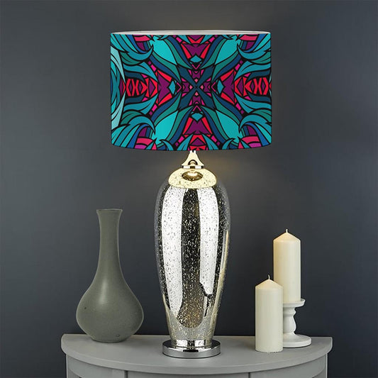 Ethnic Teal Bohemian Pattern Print Drum Lamp Shade