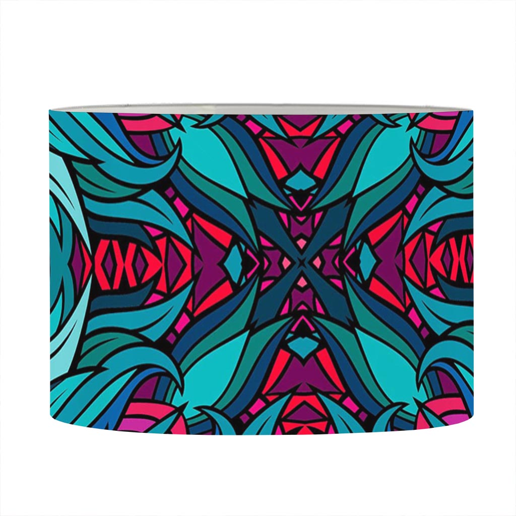 Ethnic Teal Bohemian Pattern Print Drum Lamp Shade
