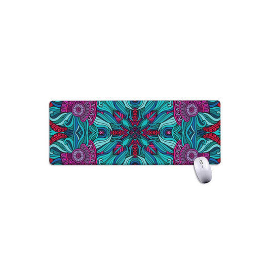 Ethnic Teal Bohemian Pattern Print Extended Mouse Pad