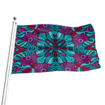 Ethnic Teal Bohemian Pattern Print Flag