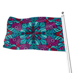 Ethnic Teal Bohemian Pattern Print Flag