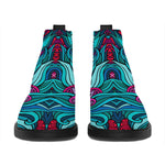 Ethnic Teal Bohemian Pattern Print Flat Ankle Boots
