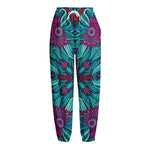 Ethnic Teal Bohemian Pattern Print Fleece Lined Knit Pants