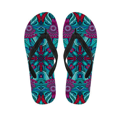 Ethnic Teal Bohemian Pattern Print Flip Flops