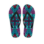Ethnic Teal Bohemian Pattern Print Flip Flops