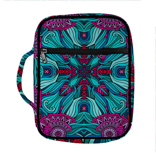 Ethnic Teal Bohemian Pattern Print Front Pocket Bible Bag