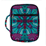 Ethnic Teal Bohemian Pattern Print Front Pocket Bible Bag