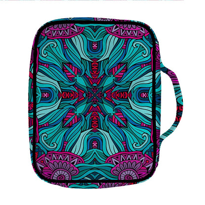 Ethnic Teal Bohemian Pattern Print Front Pocket Bible Bag