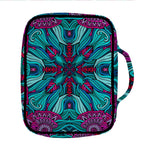 Ethnic Teal Bohemian Pattern Print Front Pocket Bible Bag
