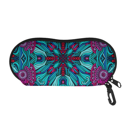 Ethnic Teal Bohemian Pattern Print Glasses Case