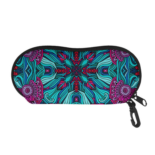Ethnic Teal Bohemian Pattern Print Glasses Case