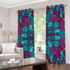 Ethnic Teal Bohemian Pattern Print Grommet Curtains