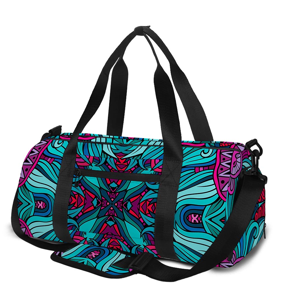 Ethnic Teal Bohemian Pattern Print Gym Bag