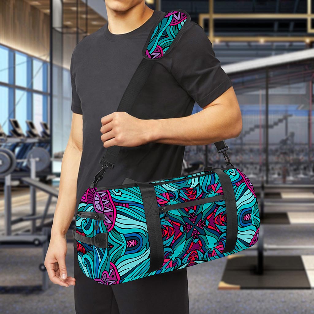 Ethnic Teal Bohemian Pattern Print Gym Bag
