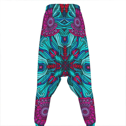 Ethnic Teal Bohemian Pattern Print Hammer Pants