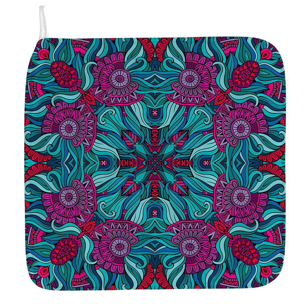 Ethnic Teal Bohemian Pattern Print Hand Towel