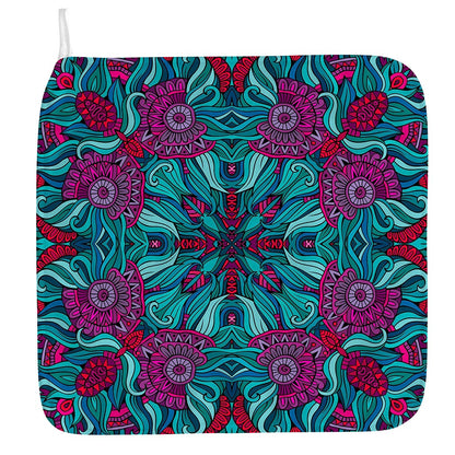 Ethnic Teal Bohemian Pattern Print Hand Towel