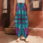 Ethnic Teal Bohemian Pattern Print Harem Pants