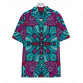 Ethnic Teal Bohemian Pattern Print Hawaiian Shirt