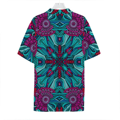 Ethnic Teal Bohemian Pattern Print Hawaiian Shirt