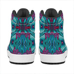 Ethnic Teal Bohemian Pattern Print High Top Leather Sneakers