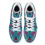 Ethnic Teal Bohemian Pattern Print High Top Leather Sneakers