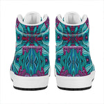 Ethnic Teal Bohemian Pattern Print High Top Leather Sneakers
