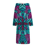 Ethnic Teal Bohemian Pattern Print Hooded Bathrobe