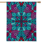 Ethnic Teal Bohemian Pattern Print House Flag