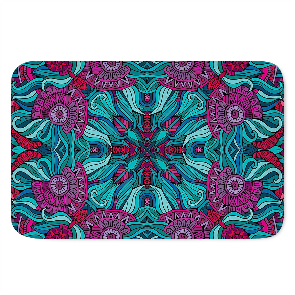 Ethnic Teal Bohemian Pattern Print Indoor Door Mat
