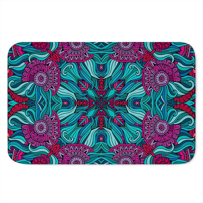 Ethnic Teal Bohemian Pattern Print Indoor Door Mat