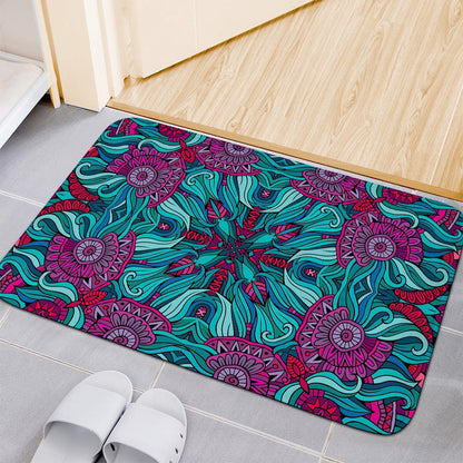 Ethnic Teal Bohemian Pattern Print Indoor Door Mat