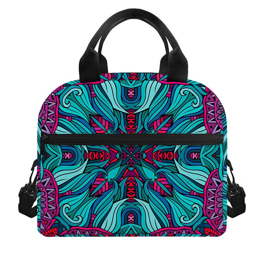 Ethnic Teal Bohemian Pattern Print Insulated Lunch Bag