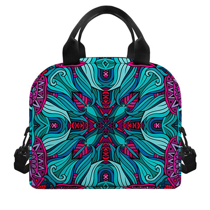 Ethnic Teal Bohemian Pattern Print Insulated Lunch Bag