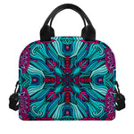 Ethnic Teal Bohemian Pattern Print Insulated Lunch Bag