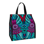 Ethnic Teal Bohemian Pattern Print Insulated Lunch Tote
