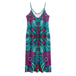 Ethnic Teal Bohemian Pattern Print Jersey Midi Cami Dress