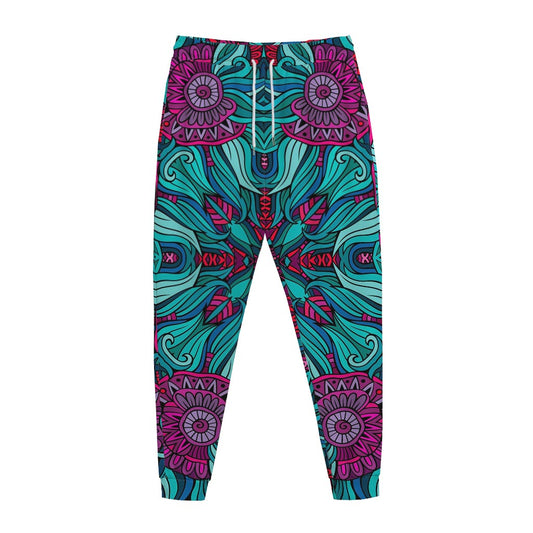 Ethnic Teal Bohemian Pattern Print Jogger Pants