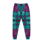 Ethnic Teal Bohemian Pattern Print Jogger Pants